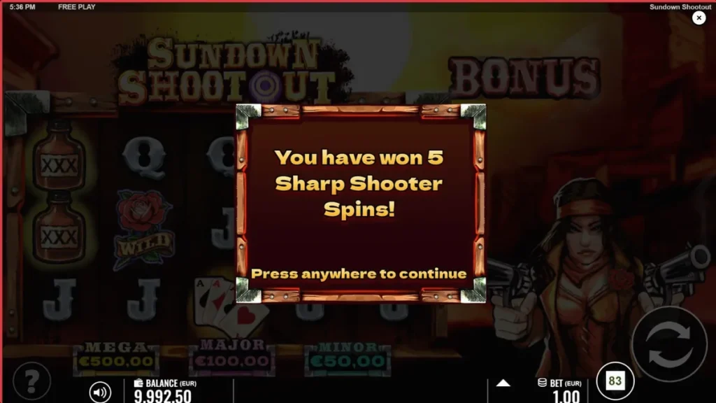Sundown Shootout سلاٹ گیم کا وائلڈ ویسٹ تھیم والا انٹرفیس