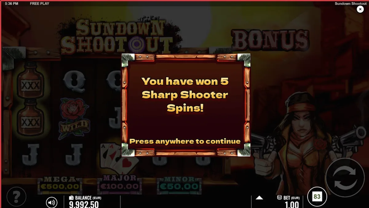 Sundown Shootout سلاٹ گیم کا وائلڈ ویسٹ تھیم والا انٹرفیس